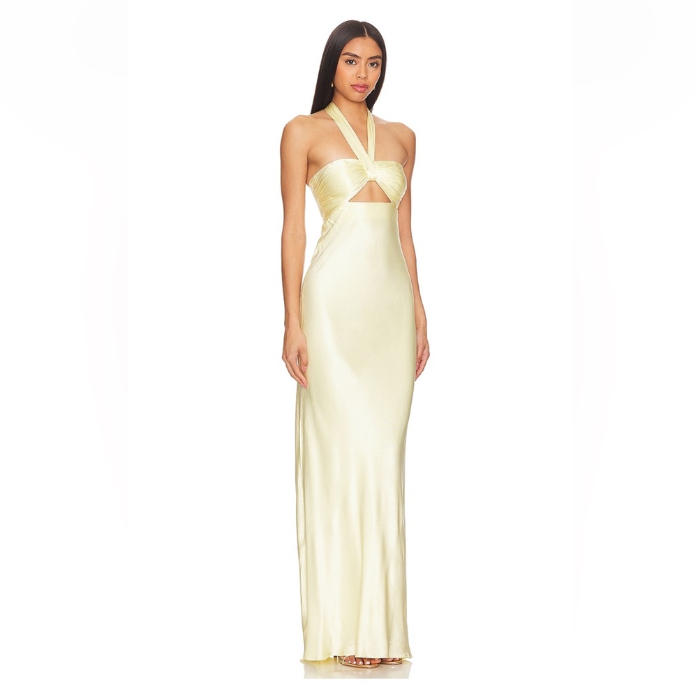 Shona Joy ruched halter maxi dress in lemon